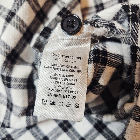 Ardene Cotton Flannel Cropped Plaid Shirt Jacket Black And White Large - Picture 7 of 11